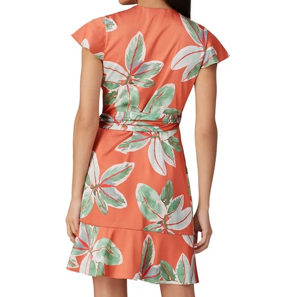 Hutch Britton Floral Wrap Dress XS – Orange Floral Satin - Picture 3 of 5
